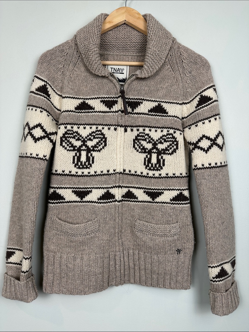 113. TNA Lambswool acres ski cardigan sweater zip up
